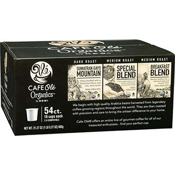 CAFE Olé Organics by H-E-B Sumatran Gayo Mountain, Special Blend & Breakfast Blend Coffee Single Serve Cups Variety Pack