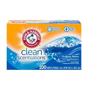 Arm & Hammer Clean Scentsations Fabric Softener Dryer Sheets - Purifying Waters
