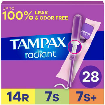 Tampax Radiant Tampons Trio Pack, Regular/Super/Super Plus Unscented