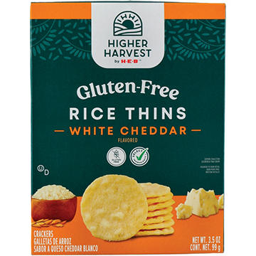 Higher Harvest by H-E-B Gluten Free Rice Thins – White Cheddar