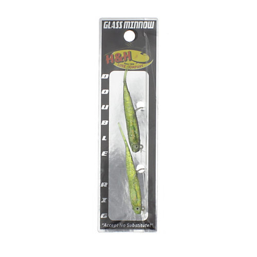 H&H Lure Company 3 Glass Minnow Double Rigs, Chartreuse Mylar/Black Back