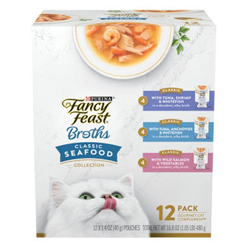 Fancy Feast Purina Lickable Wet Cat Food Broth Complement Classics Collection Variety Pack