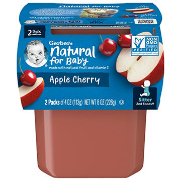 Gerber Stage 2 Baby Food - Apple Cherry, 4 oz Tubs