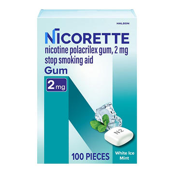 Nicorette Nicotine Gum Stop Smoking Aid, 2 mg, White Ice Mint Flavor