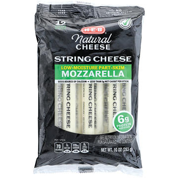 H-E-B Low Moisture Part-Skim Mozzarella String Cheese, 12 ct