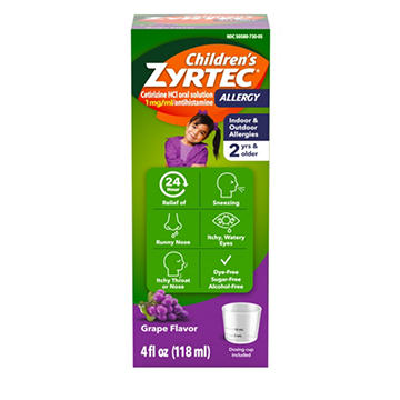 Children's Zyrtec 24 Hour Children's Allergy Relief Syrup, Grape