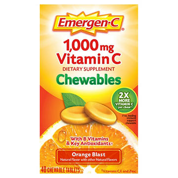 Emergen-C Chewable Vitamin C 1000mg, With B Vitamins and Antioxidants Tablet (Orange Blast Flavor), Dietary Supplement