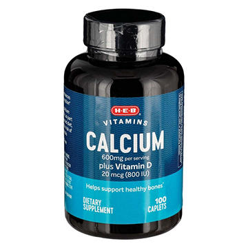 H-E-B Vitamins 600 mg Calcium plus 20 mcg D Caplets