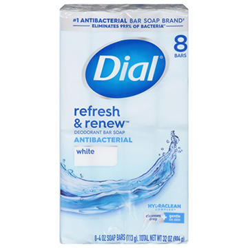 Dial Antibacterial Refresh & Renew Bar Soap - White