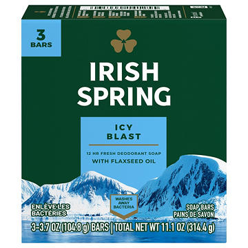 Irish Spring Icy Blast Deodorant Bar Soap for Men