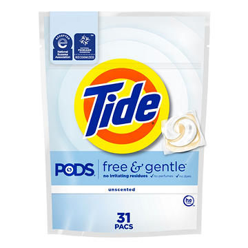 Tide PODS Free & Gentle Laundry Detergent Soap Pacs - Unscented