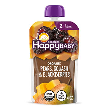Happy Baby Clearly Crafted Stage 2 Pears Squash & Blackberries Pouch