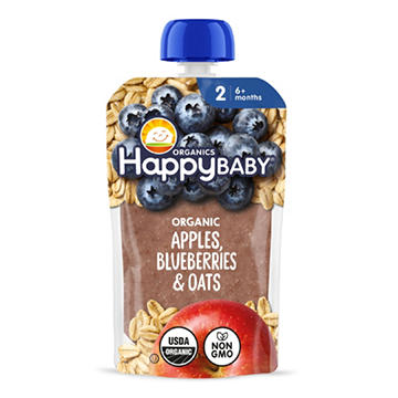 Happy Baby Clearly Crafted Stage 2 Apples Blueberries & Oats Pouch