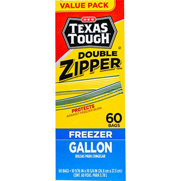 H-E-B Texas Tough Double Zipper Gallon Freezer Bags - Value Pack