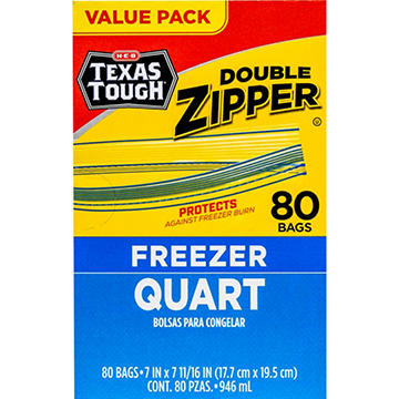 H-E-B Texas Tough Double Zipper Quart Freezer Bags - Value Pack