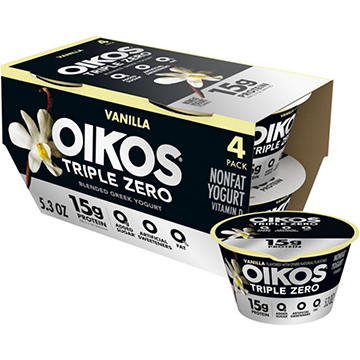Oikos Triple Zero 15g Protein Sugar Free Blended 4 pk Greek Yogurt - Vanilla