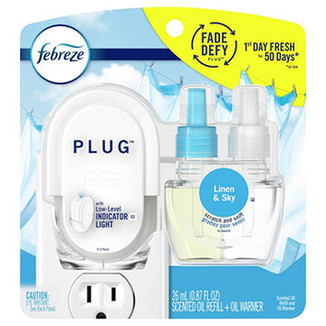 Febreze Plug Linen & Sky Scented Oil Refill and Oil Warmer Starter Kit
