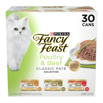 Fancy Feast Purina Classic Pate Collection Grain Free Wet Cat Food Variety Pack - Poultry and Beef Feast