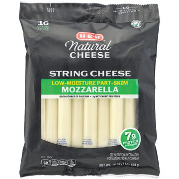 H-E-B Low Moisture Part-Skim Mozzarella String Cheese, 16 ct