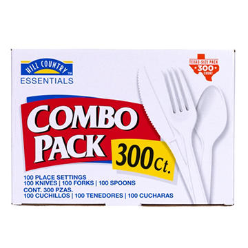 Hill Country Essentials Plastic Knives, Forks & Spoons Combo Pack - White