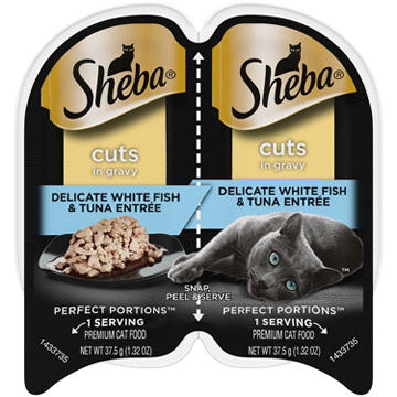Sheba Perfect Portions Cat Food Cuts in Gravy Twin-Pack Trays - White Fish & Tuna