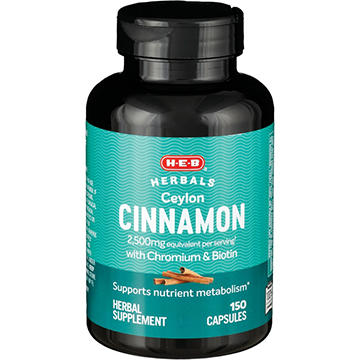 H-E-B Herbals Ceylon Cinnamon 2500 mg with Chromium & Biotin Capsules