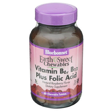 Bluebonnet EarthSweet Chewables Vitamin B6, B12 & Folic Acid Tablets