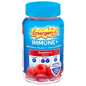 Emergen-C Immune+ Triple Action Immune Support Gummies, BetaVia (R), 1000mg Vitamin C, B Vitamins, Vitamin D and Antioxidants, Raspberry
