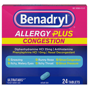Benadryl Antihistamine Allergy & Sinus Congestion Relief Tablets