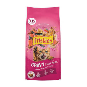 Friskies Purina Gravy Swirlers Dry Cat Food - Flavors of Chicken, Salmon and Gravy