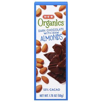 H-E-B Organics 53% Cacao Dark Chocolate Bar with Raw Almonds