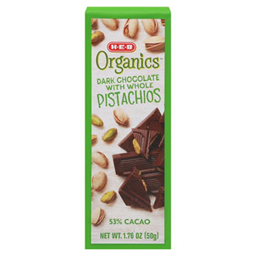 H-E-B Organics 53% Cacao Dark Chocolate Bar with Whole Pistachios