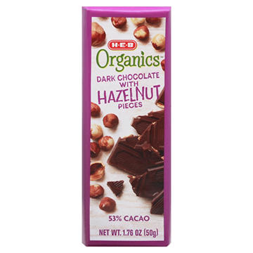 H-E-B Organics 53% Cacao Dark Chocolate Bar with Hazelnut Pieces