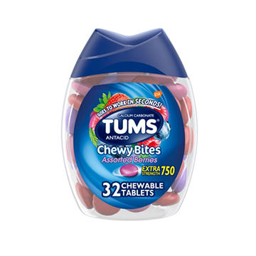 Tums Chewy Bites Chewable Antacid Tablets for Heartburn Relief, Assorted Berries