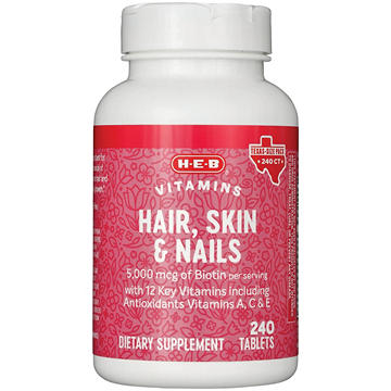 H-E-B Hair, Skin & Nails 5,000 mcg Biotin Tablets - Texas-Size Pack