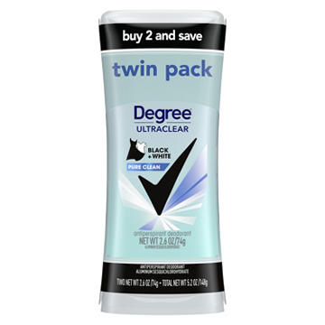 Degree Women Black + White Pure Clean UltraClear Antiperspirant Deodorant, Twin Pack