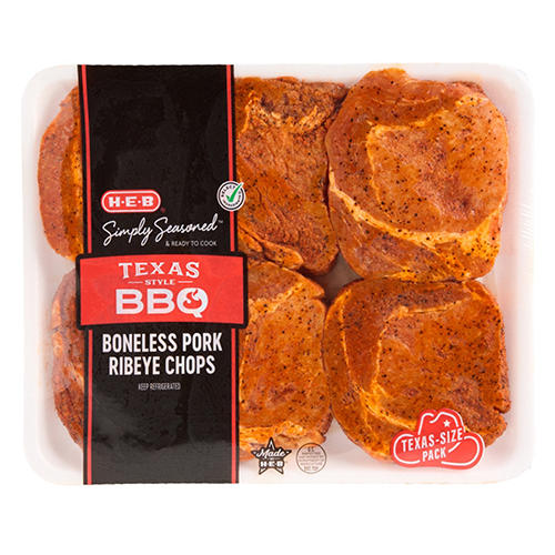 H-E-B Simply Seasoned BBQ Boneless Pork Ribeye Chops - Texas-Size Pack