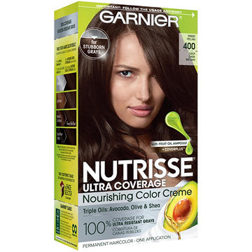 Garnier Nutrisse Ultra Coverage Nourishing Permanent Hair Color Creme for Stubborn Gray Coverage Deep Medium Natural Brown (Glazed Walnut) 500