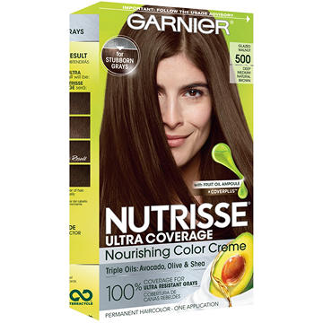 Garnier Nutrisse Ultra Coverage Nourishing Permanent Hair Color Creme for Stubborn Gray Coverage Deep Medium Natural Brown (Glazed Walnut) 500
