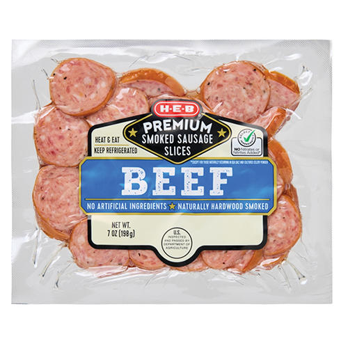 H-E-B Premium Beef Smoked Sausage Slices, 7 oz