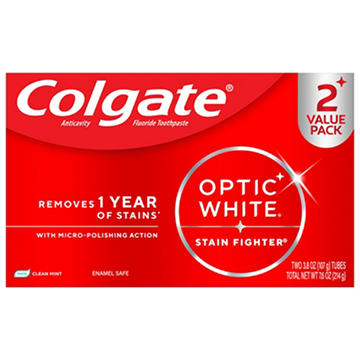 Colgate Optic White Anticavity Toothpaste - Clean Mint, 2 Pk