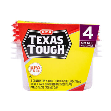 H-E-B Texas Tough Small Rectangle Food Storage Containers & Lids, 4 pk
