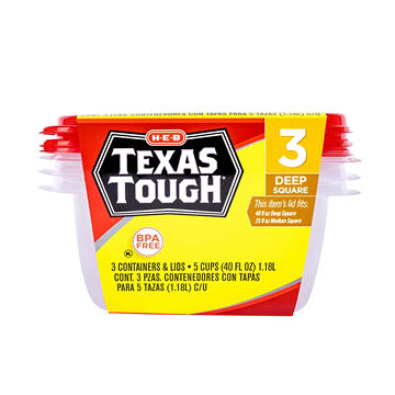 H-E-B Texas Tough Deep Square Food Storage Containers & Lids, 3 pk