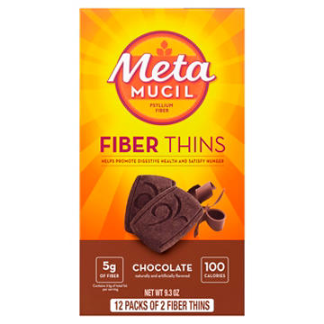 Metamucil Fiber Thins, Plant-Based Psyllium Husk Fiber Snack for Digestive Health, Chocolate