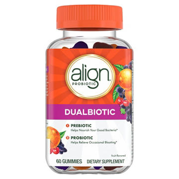 Align Dualbiotic Gummies, Prebiotics & Probiotics for Digestive Health, Natural Fruit Flavor