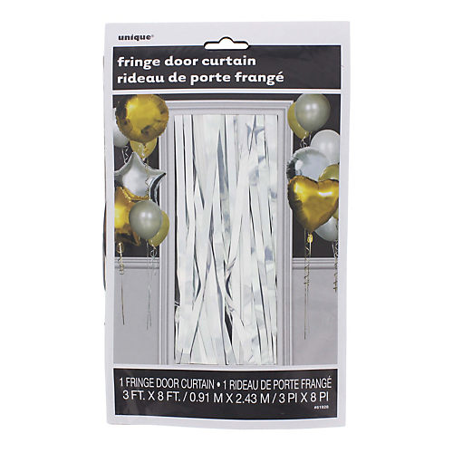 Metallic Silver Fringe Door Curtain, Silver Foil Fringe Backdrop