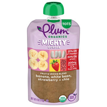 Plum Organics Mighty Builder Pouch - Banana White Bean Strawberry & Chia