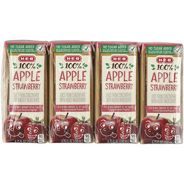 H-E-B No Sugar Added 100% Apple Strawberry 8 pk Juice Boxes