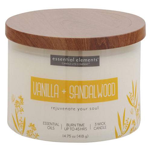 Scented candle soy natural with essential oils - Vanilla Sandalwood  Candle-lite