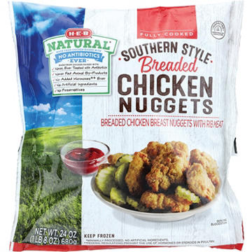 H-E-B Natural Fully Cooked Frozen Southern Style Breaded Chicken Nuggets